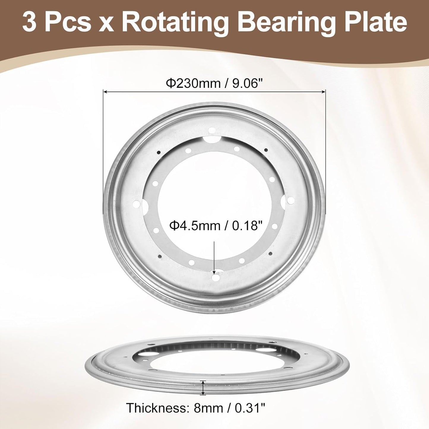 uxcell 3Pcs 9 Inch Rotating Bearing Plate, Swivel Plate Stand Lazy Susan Hardware Round Turntable Base Tray for Table Serving Tray Revolving Shelve, Silver