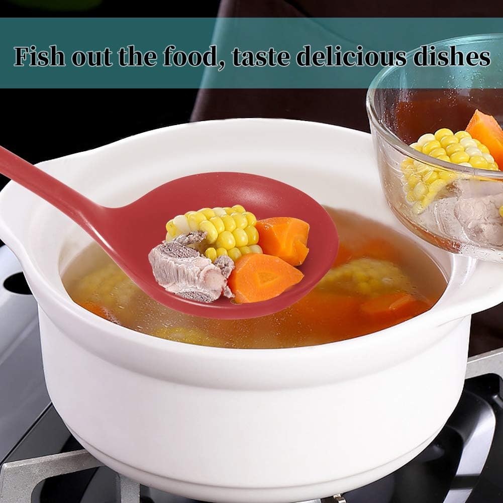 77L Slotted Spoon, Heatproof Skimmer Strainer Slotted Spoon, Seamless One-Piece Non-Stick Cooking Silicone Scoop Ladle with Ergonomic Handle for filter Vegetable, Pasta and More (Red)