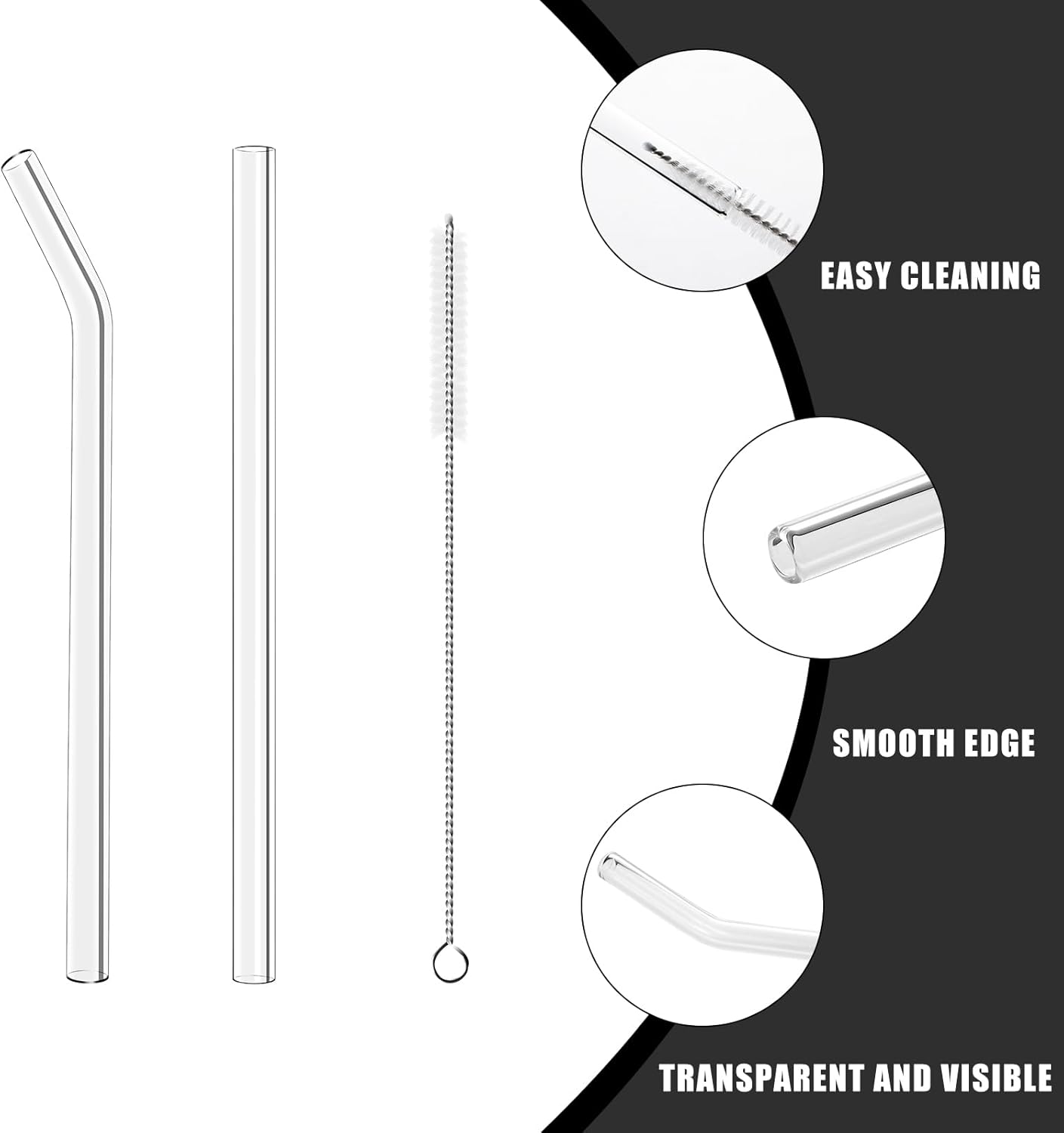 Lazycorner Reusable Glass Straws Set 16 Pcs 8.5''x 10MM Straight Clear Glass Drinking Straws, Set of 16 with 4 Cleaning Brushes. Reusable Straws Perfect For Smoothies, Tea, Juice-Clear Cocktail.