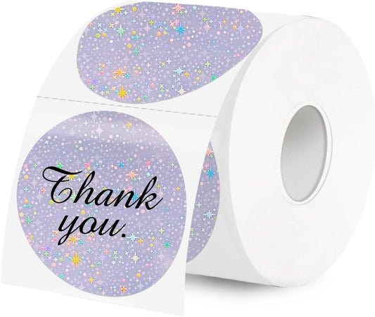 2''Holographic Thermal Label,Round Self-Adhesive Direct Thermal Label,Thermal Stickers for DIY Logo Design,Name Tag (300/Roll Purple Starry Sky