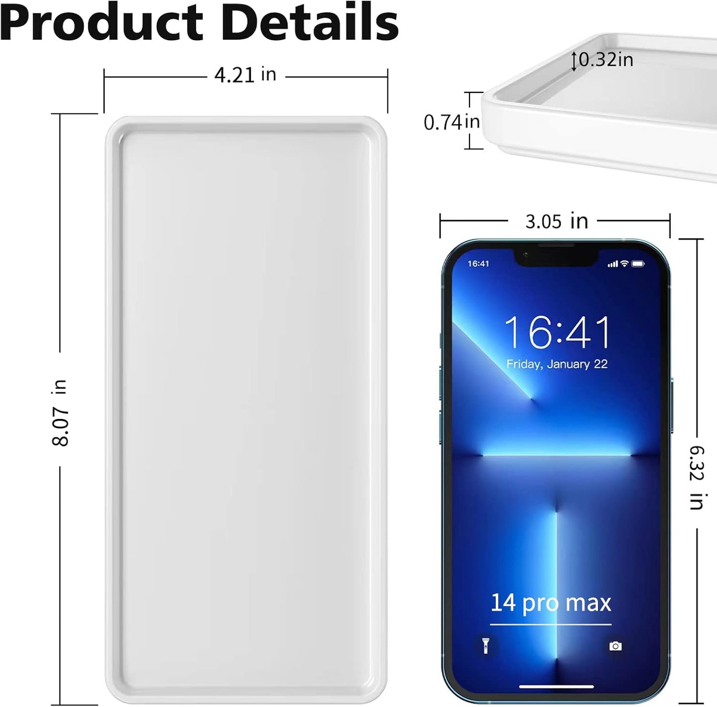 Gurygo 2 Pack 8" Ceramic Rectangular Vanity Trays, White, Set of 2