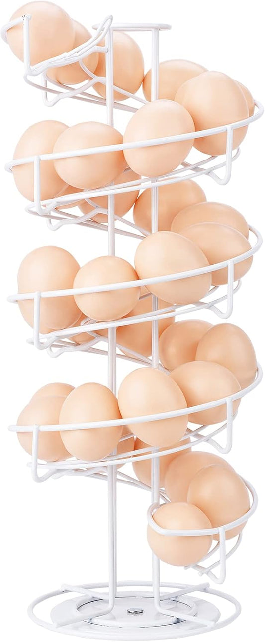 Toplife Spiral Design Metal Egg Skelter Dispenser Rack, Storage Display Rack, White