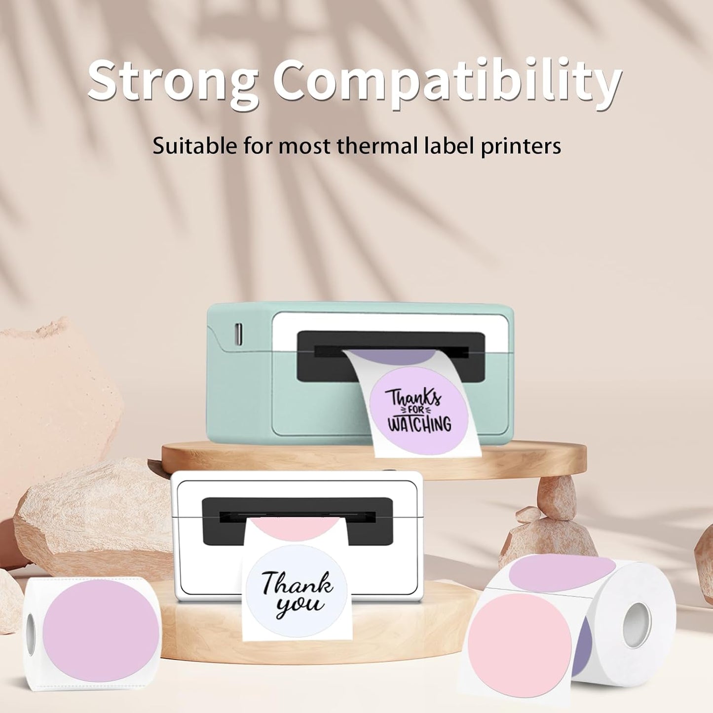 Thermal Label,3 Inch Pink Gradient Round Thermal Printer Sticker,Self-Adhesive Round Direct Thermal Labels,Thermal Stickers for DIY Logo Design,Name Tag (300 Labels/1 Roll)