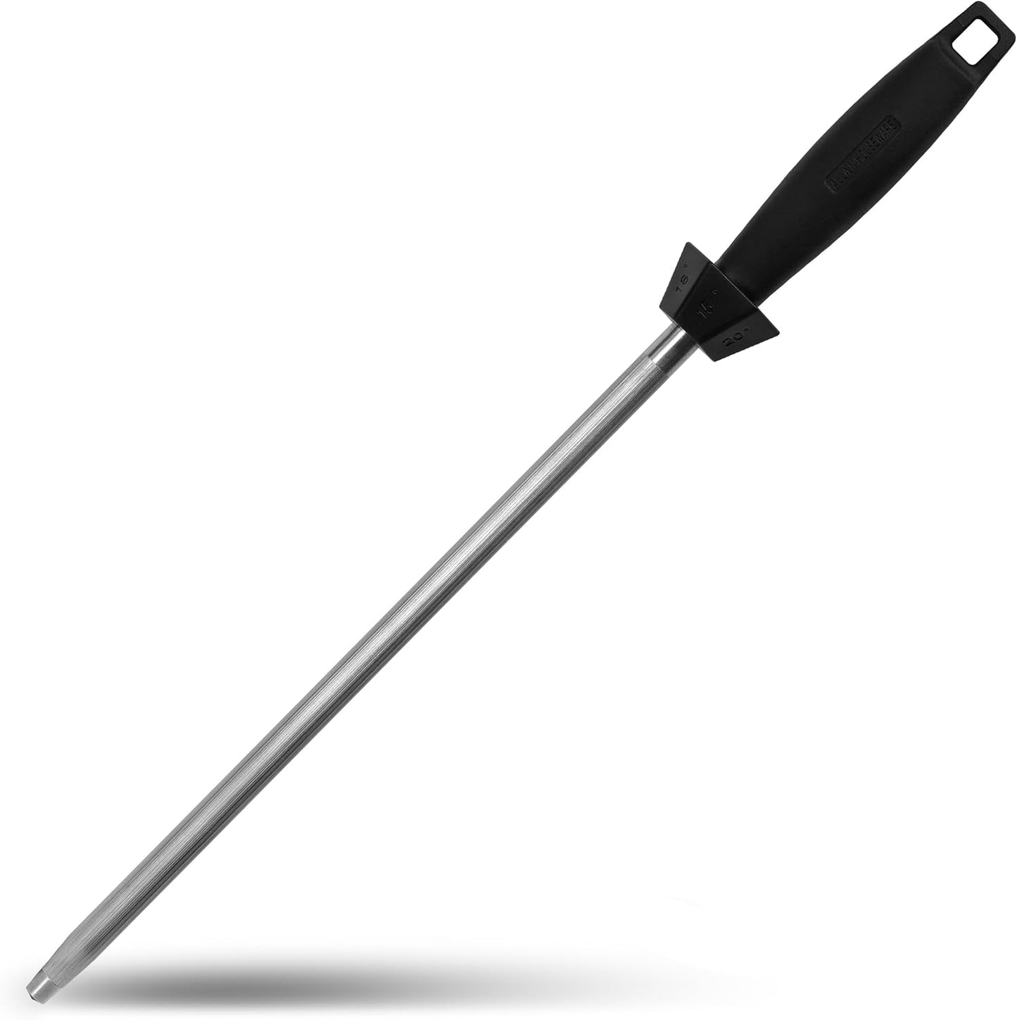 Knife Sharpener Knife Sharpening Rod Honing Steel with 15°-18°-20°Angle Guides Professional Carbon Steel with Black Rubber Grip for Kitchen Chef House Gift 12''
