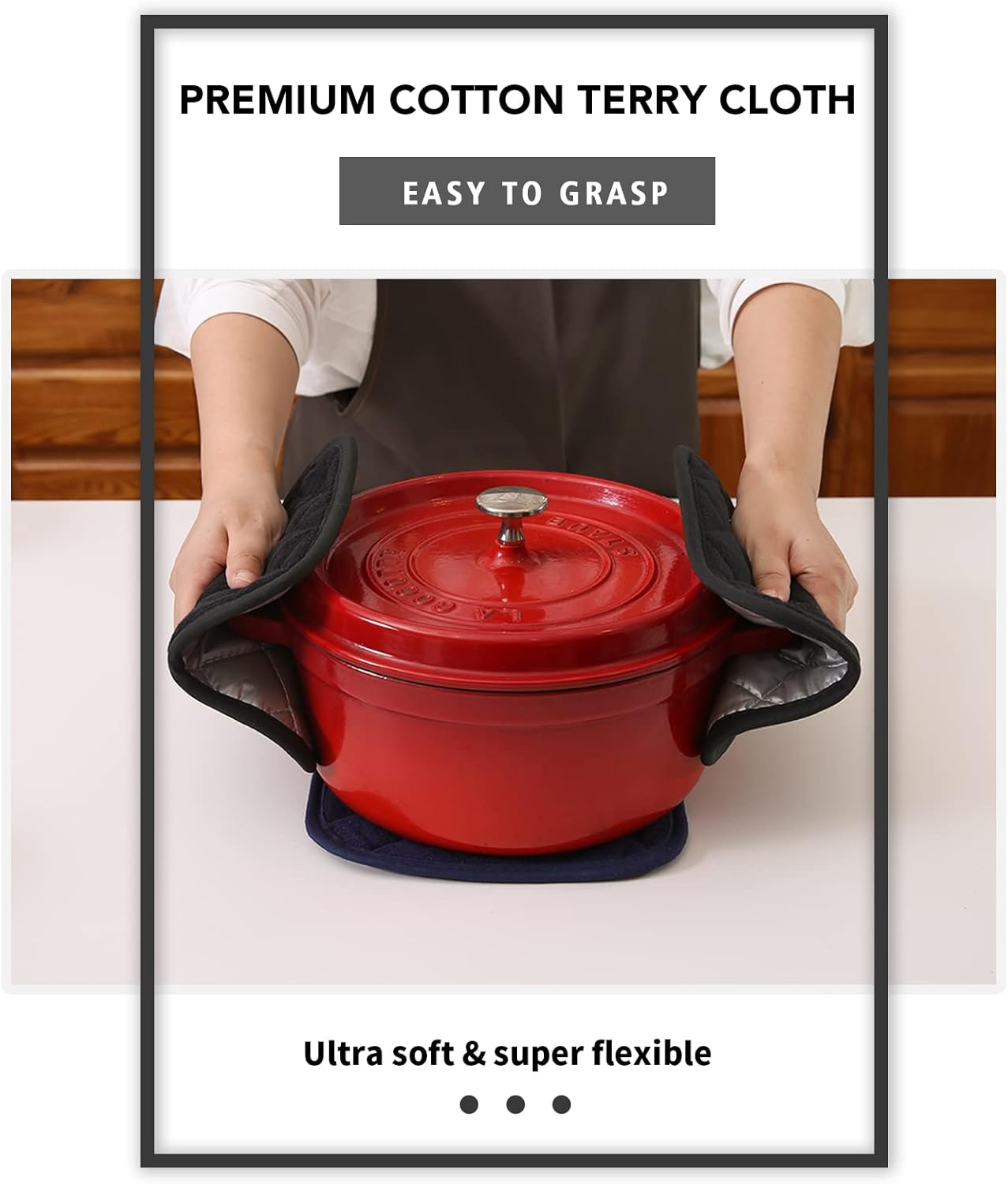 Joyhalo 6 Pack Pot Holders for Kitchen,Cotton Oven Holder with Great Heat Resistance,Non Slip Hot Pads for Kitchen Clearance,Black