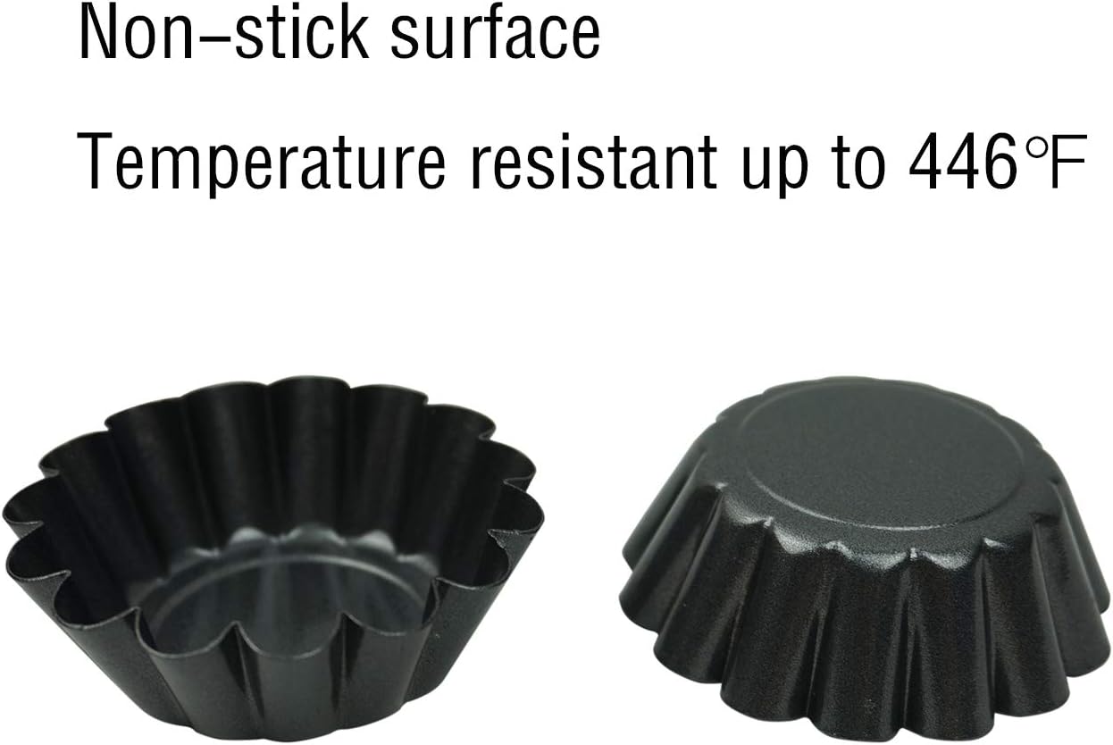 12 Pack Mini Tart Pan, Non-stick Carbon Steel Tart Molds, Pie Mould, Muffin Cupcake Pudding Maker - for Pies, Chinese Tart, Cakes (Size 2.6"x0.9")