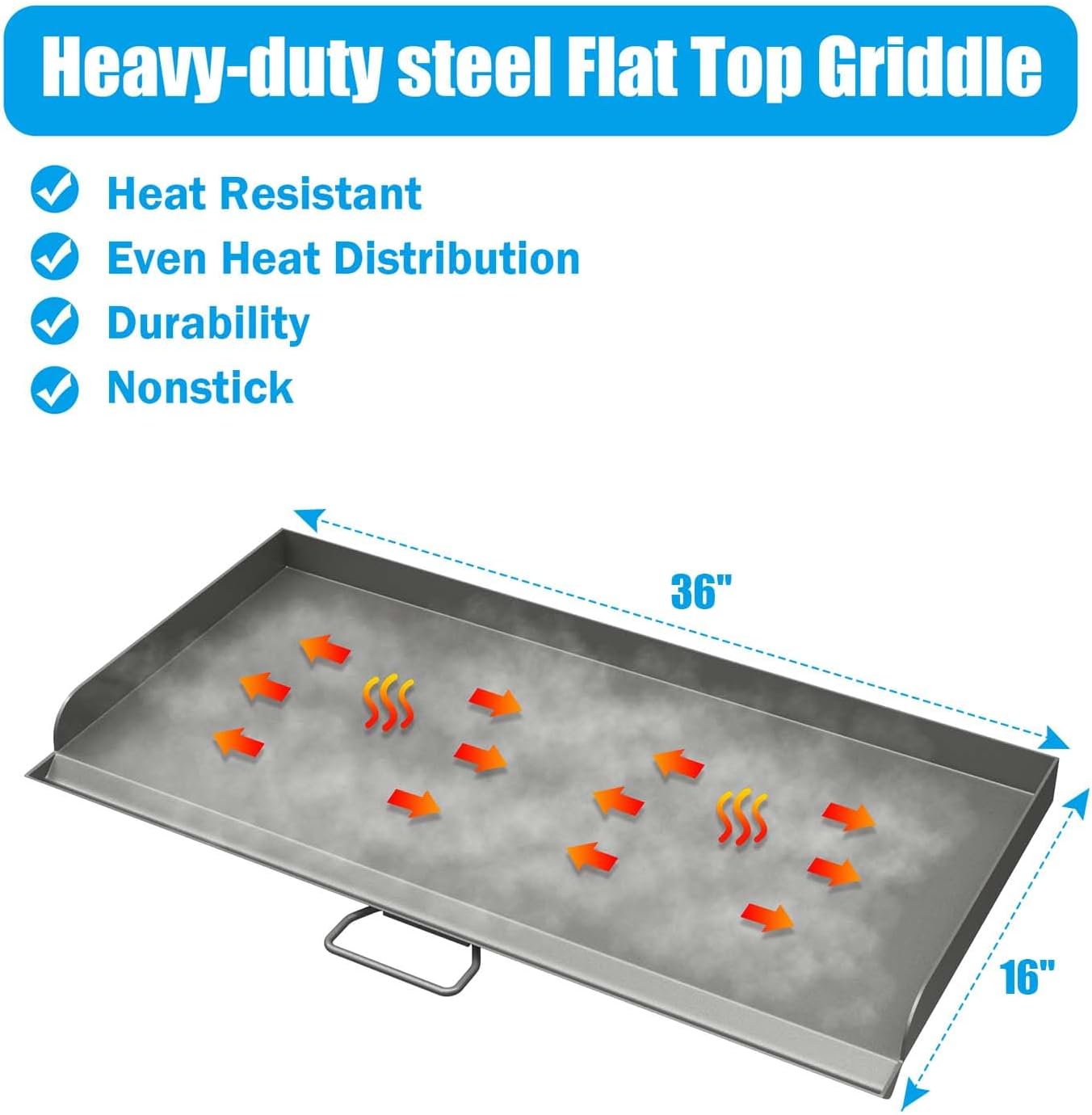 Professional 16x38 in Flat Top Steel Griddle for Camp Chef GB90D, TB90LW,Fry Griddle Accessories for Camp Chef 3 Burner Propane Stove Grill,1 Carry Bag and Grease Cup with Clip