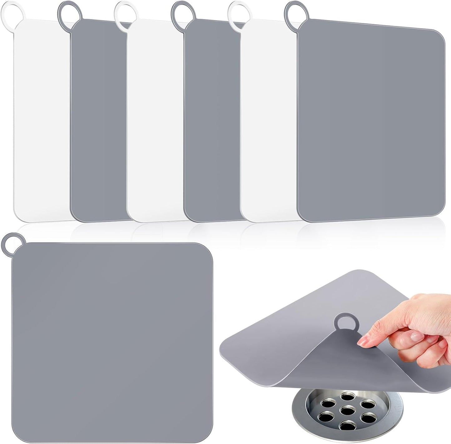 Yinkin 6 Pcs Drain Covers to Keep Bugs Out Silicone Shower Floor Tub Stoppers Bathtub Drain Stoppers Sewer Anti-Odor Mats Deodorizing Plugs for Bathroom(7.87 x 7.87 Inch,Square,Grey and White)