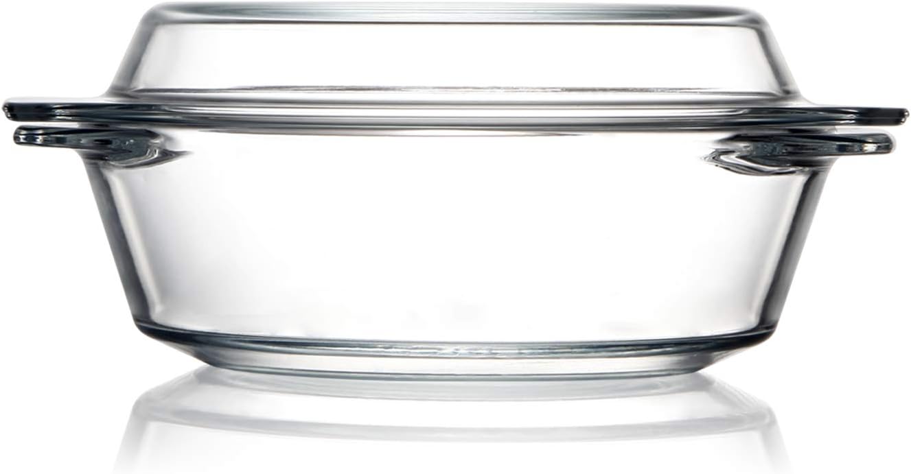 Clear Round Glass Casserole With Lid Glass Bakeware Easy Grab Baking Dish,Microwave, Oven, Freezer, and Dishwasher Safe (0.65L)