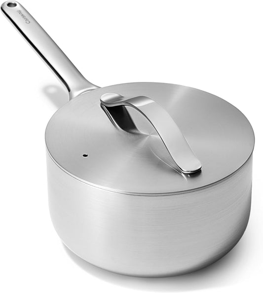 Caraway Stainless Steel Sauce Pan (3 Qt) - 5-Ply Stainless Steel - Oven Safe & Stovetop Agnostic - Non Toxic, PTFE & PFOA Free