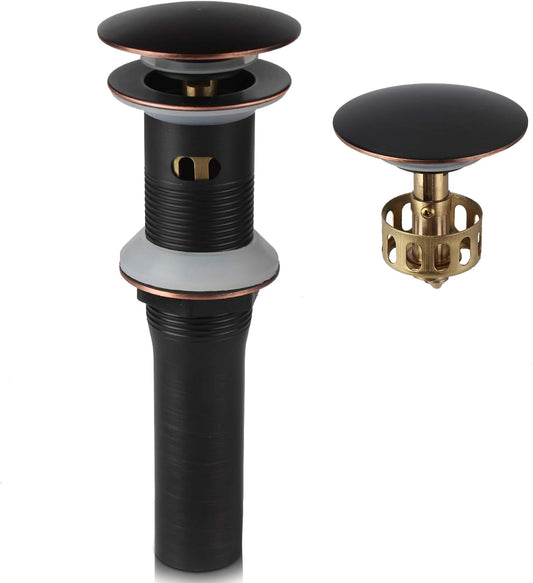 Oil Rubbed Bronze Pop Up Sink Drain, Vanity Bathroom Vessel Lavatory Faucet Detachable Basket Drain Stopper, ORB with Overflow