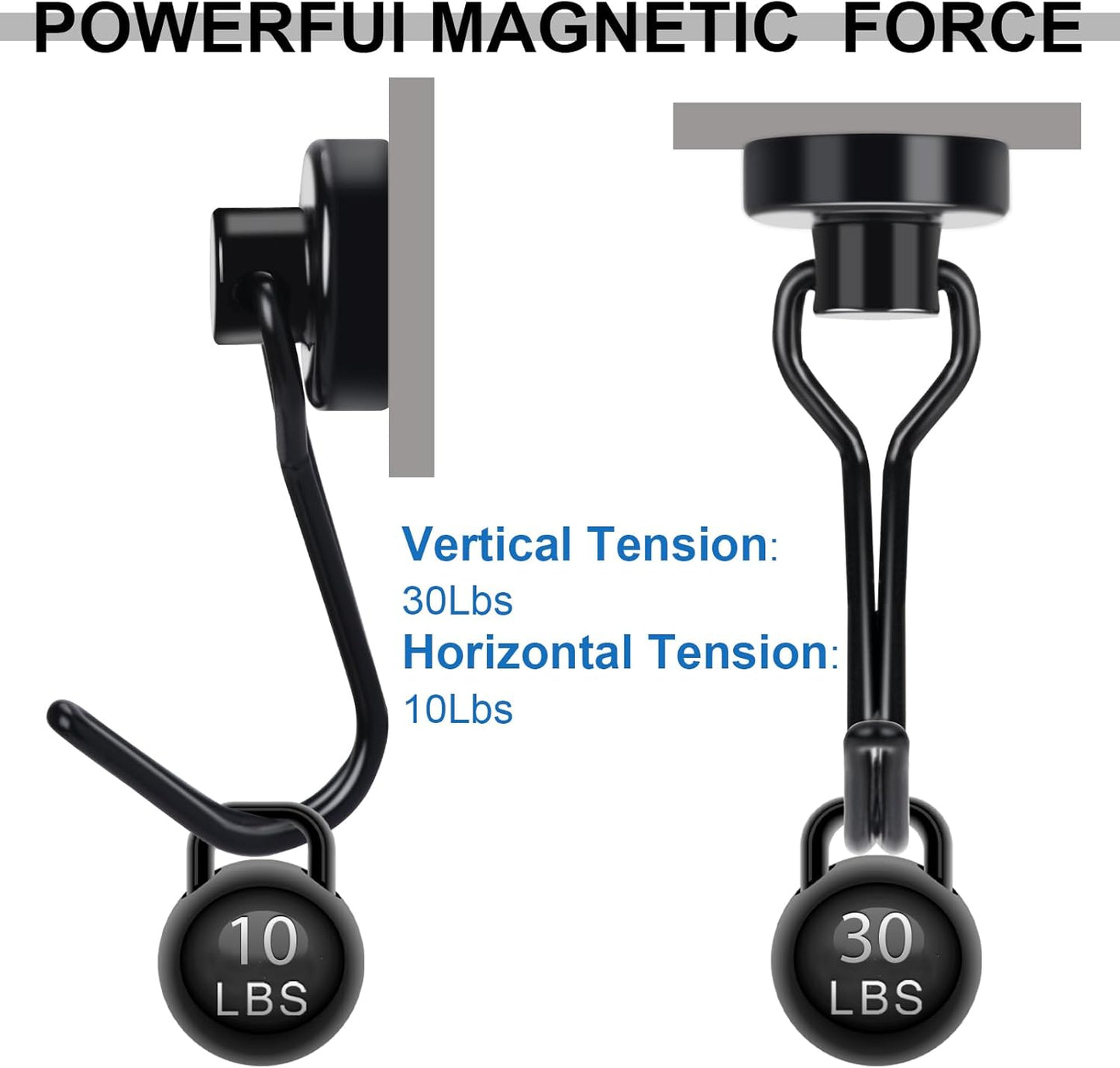 E BAVITE Swivel Swing Black Magnetic Hooks,30LBS Powerful Strong Neodymium Rare Earth Magnet Hook. Perfect for Refrigerator, Kitchen and Other Surfaces, Pack of 50