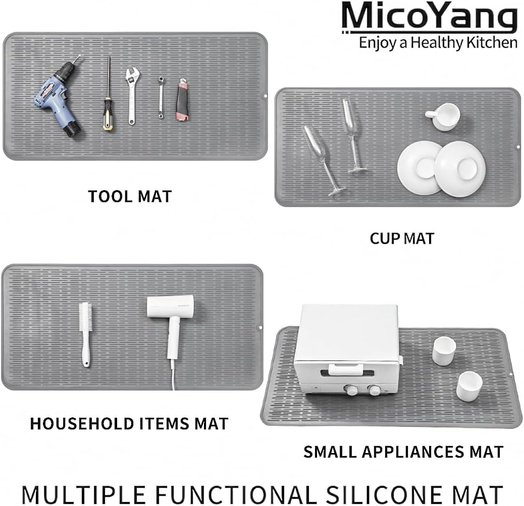 Silicone Dish Drying Mat for Multiple Usage,Easy clean,Eco-friendly,Heat-resistant Silicone Mat for Kitchen Counter or Sink,Refrigerator or Drawer Liner Grey 5XL 36inches x 18inches