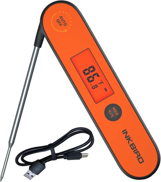 Inkbird Instant Read Meat Thermometer IHT-1P, Digital Waterproof Rechargeable Food Thermometer with Calibration, Magnet, Backlight for Cooking, Grill, Smoker, Kitchen, Turkey