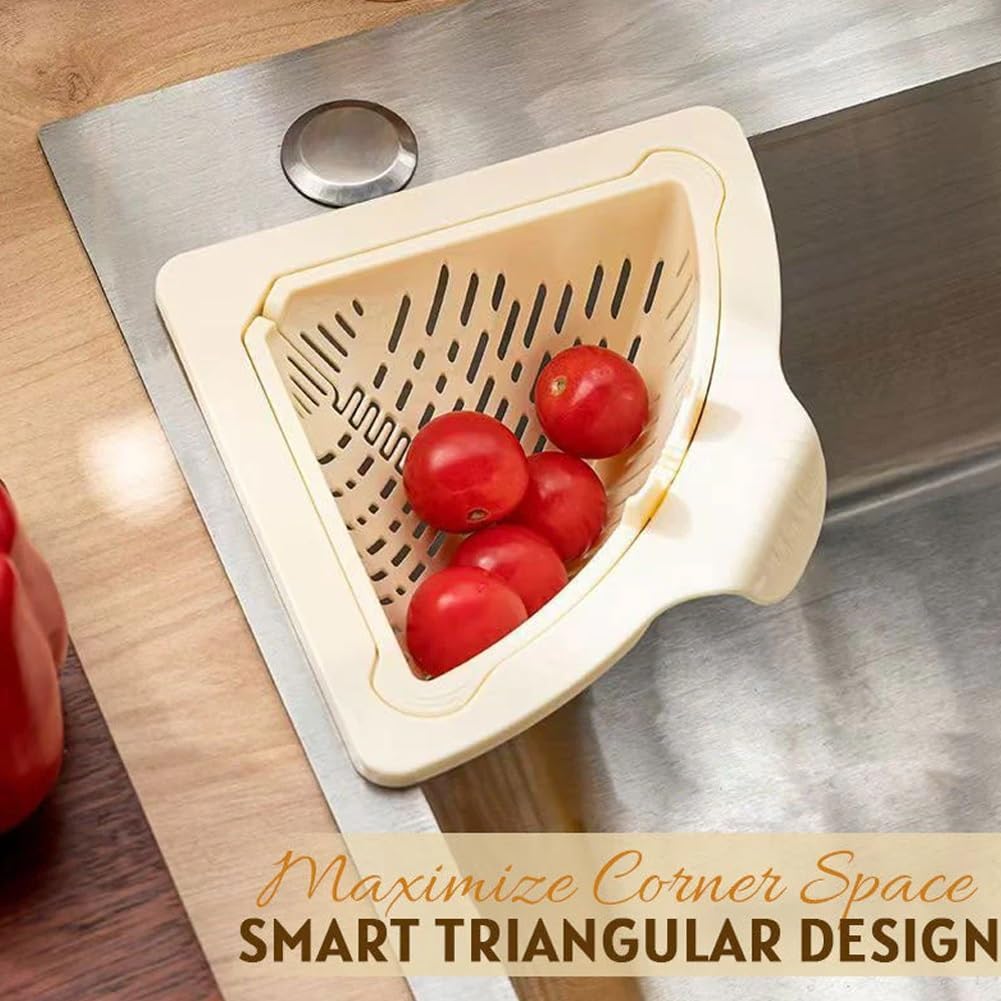 Magnetic Drainage & Filter Basket, Punch-Free Triangular Sink Strainer with Twist-Open Bottom, Strong Magnetic Fixation, Corner Kitchen Organizer for Washing Fruits & Vegetables(2pcs Color b)