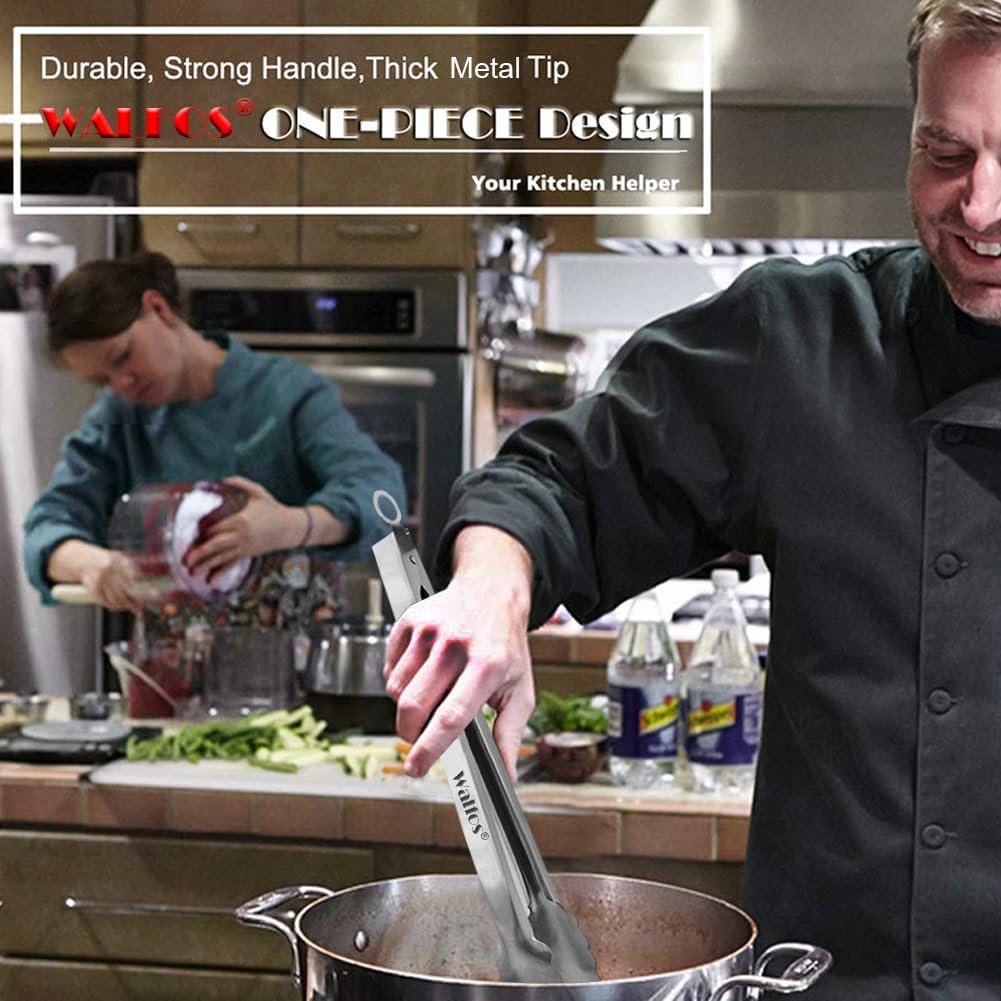 Walfos Stainless Steel Tongs, 3-Piece Set (7", 9", 12") - Heavy Duty, Heat Resistant, Non-Slip Grip, BBQ Grilling & Cooking Tongs