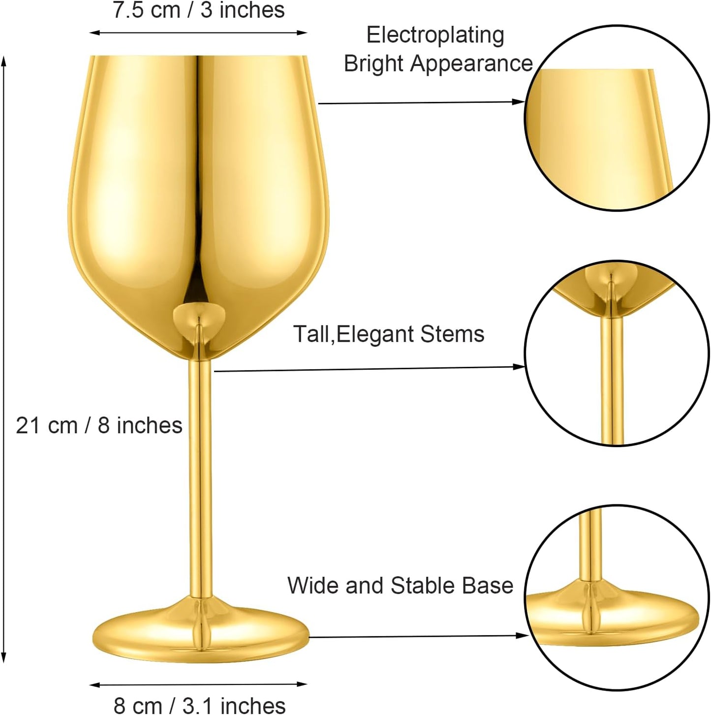 Stainless Steel Wine Glasses Set of 4 Unbreakable Gold Wine Glass 18 oz Unique Metal Wine Goblets for Outdoor, Travel, Camping, Pool, Ideal Gift for Wine Lovers