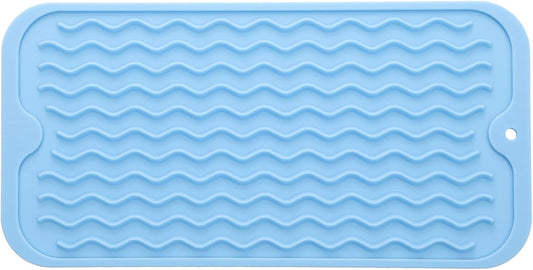 Silicone Dish Drying Mat for Multiple Usage,Easy clean,Eco-friendly,Heat-resistant Silicone Mat for Kitchen Counter or Sink,Refrigerator or Drawer Liner Light Blue S 12 inches x 6 inches