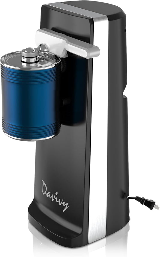 Davivy Electric Can Opener,Stainless Steel Tall Automatic Can Opener, Knife Sharpener and Bottle Opener (Black)