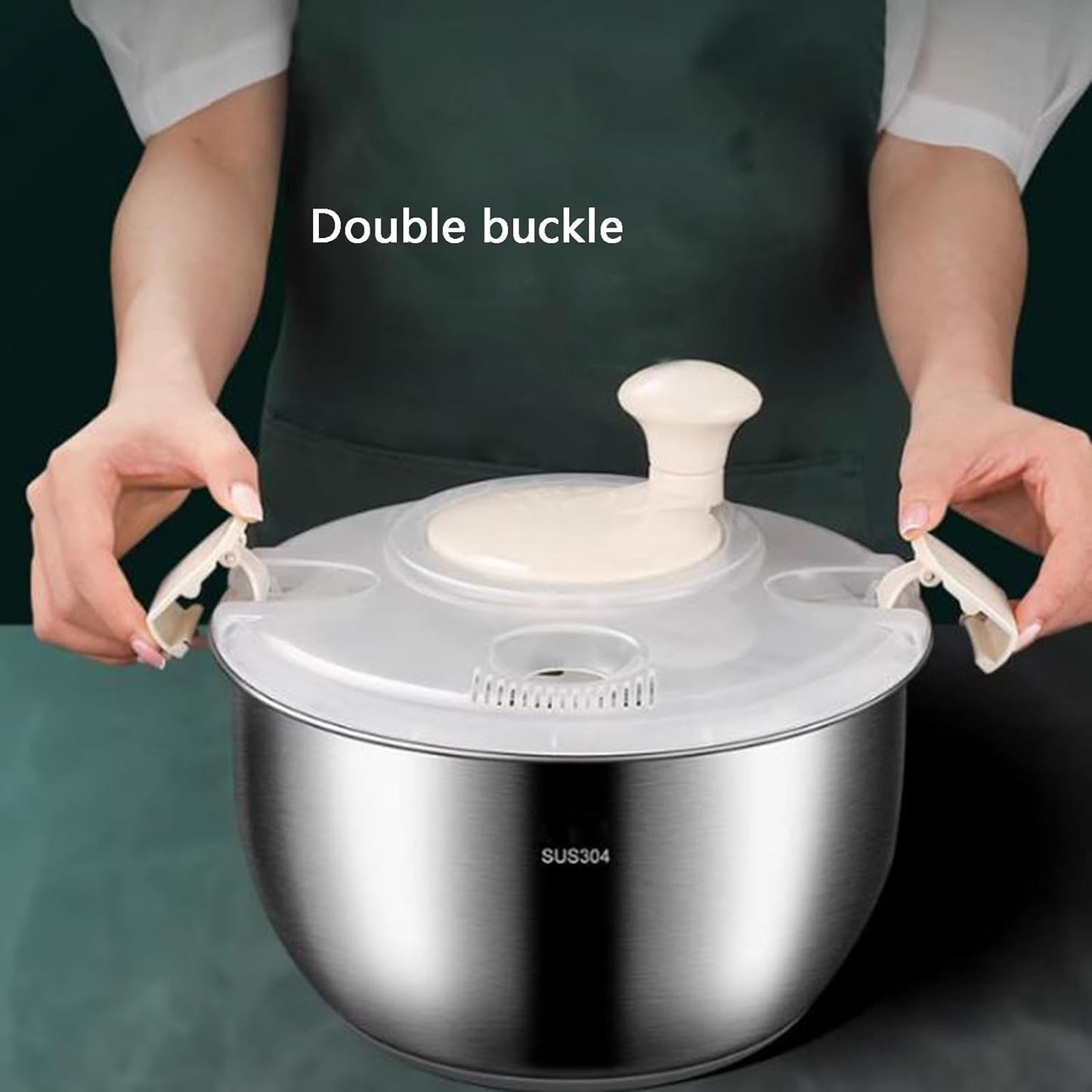 6L Salad Spinner, Stainless Steel Large Vegetable Washer, PP Lid, for Fruit Washer， Pasta and Fries Spinner