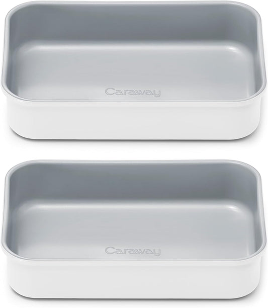 Caraway Nonstick 9” x 6.5” Small Rectangle Baking Pan Duo – Non-Toxic, PTFE & PFOA Free – Aluminized Steel Core – Deep Ceramic Baking Pan for Casseroles, Lasagna & More - White