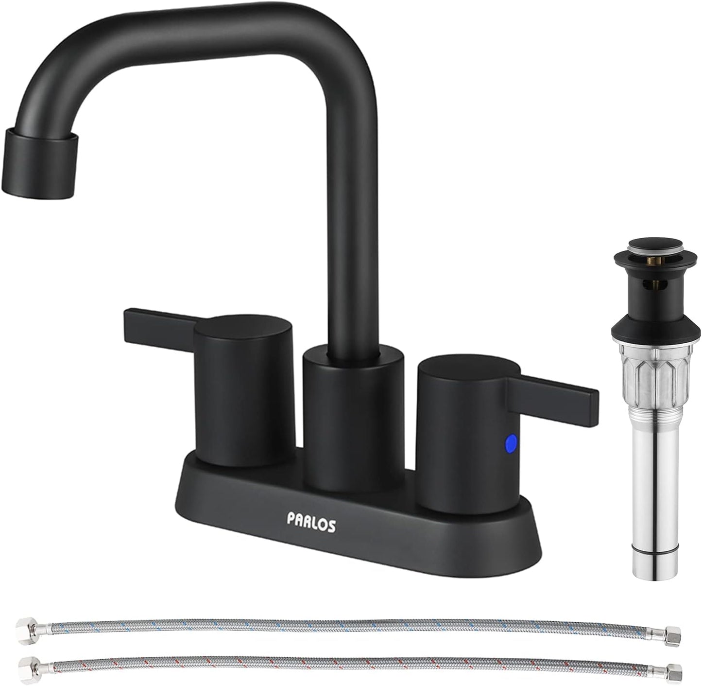PARLOS 2-Handle Matte Black Bathroom Faucet for Lavatory with Pop-up Sink Drain and Faucet Supply Lines, 1431604