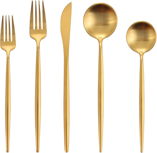 Matte Gold Silverware Set, Oliviola 20-Piece Stainless Steel Flatware Cutlery Set Service for 4, Satin Finish Kitchen Utensil Set, Dishwasher Safe