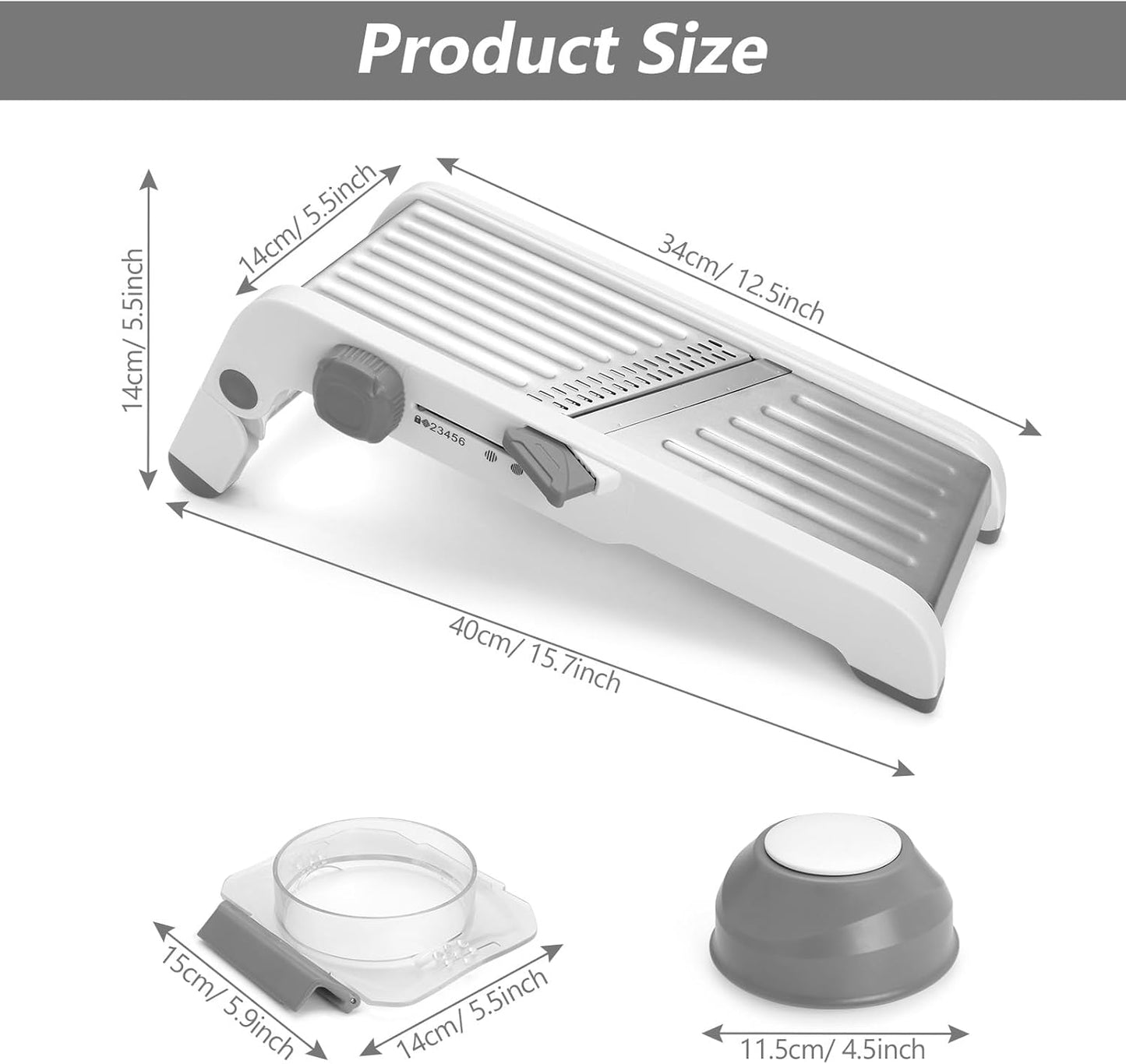 Mandoline Slicer for Kitchen, Adjustable Stainless Steel Mandoline Food Slicer, Onion Potato Cucumber Tomato Carrot Vegetable Fruit Slicer, Mandolin Veggie Cutter with Food Holder, Grey