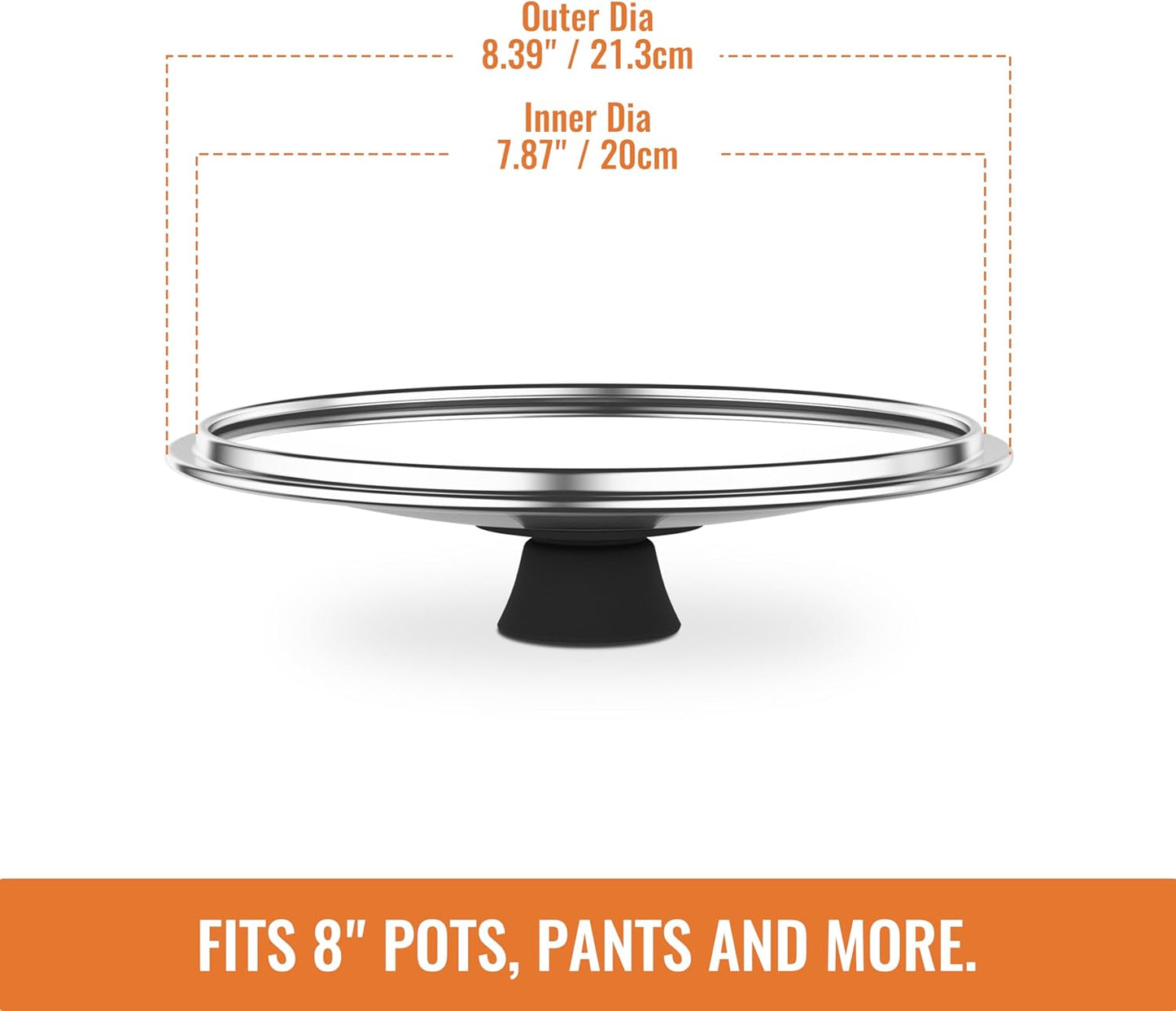 8 Inch Pan Lid For Pots Pans and Skillets, Cast Iron Skillet Lid, Tempered Glass Pan Lids, Replacement Pan Cover for Frying, Wok, Crock Pot Lid with Wide Stainless Steel Rim, Cooking Pot Covers