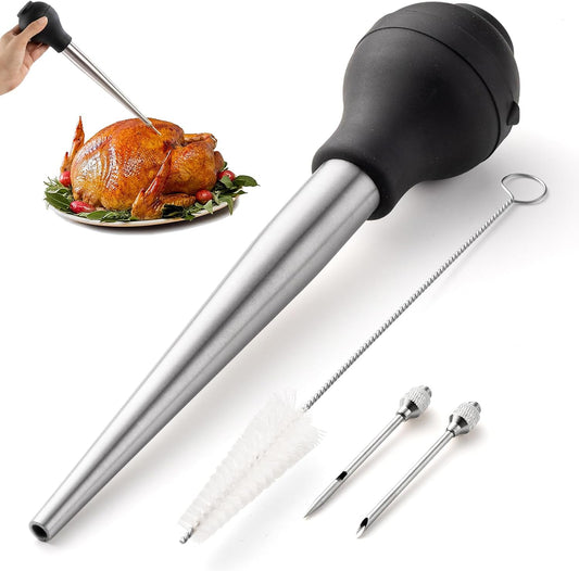 COOK WITH COLOR Turkey Baster with Cleaning Brush - Food Grade Syringe Baster For Cooking, Deluxe Set, Black