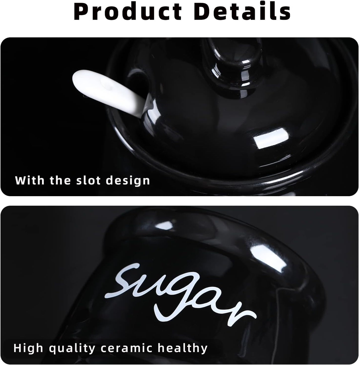 ONTUBE Ceramic Sugar Bowl with Lid and Spoon 12oz (Black)