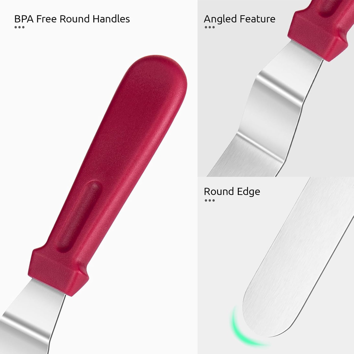 Icing Spatula, U-Taste Offset Spatula Set with 6", 8", 10" Blade, 18/0 Stainless Steel with PP Plastic Handle Angled Cake Decorating Frosting Spatula Set of 3 (Red)