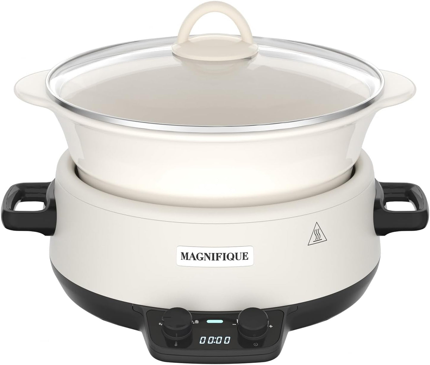 MAGNIFIQUE 5 Quart Programmable Slow Cooker with Auto Warm Setting, Glazed Ceramic Liner, Kitchen Small Appliance for Family Dinners, White