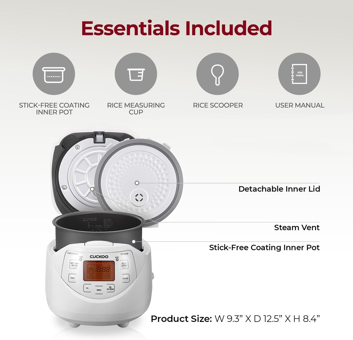CUCKOO CR-0633F | 6-Cup (Uncooked) Micom Rice Cooker | 11 Menu Options: White Rice, Brown Rice & More, Nonstick Inner Pot, Made in Korea | White
