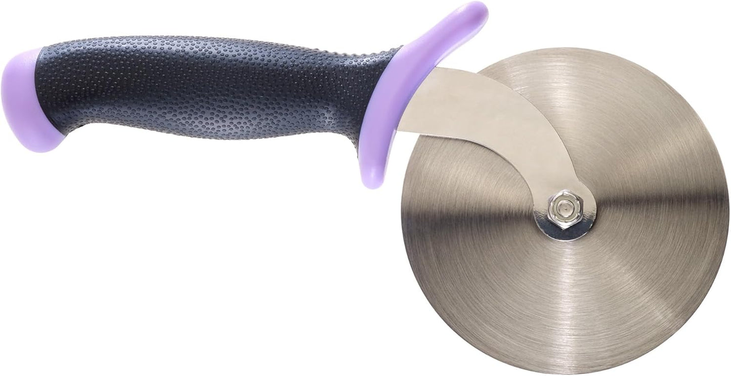 Mercer Culinary Millennia Pizza Cutter with Purple Handle, 4 Inch Wheel, Stainless Steel