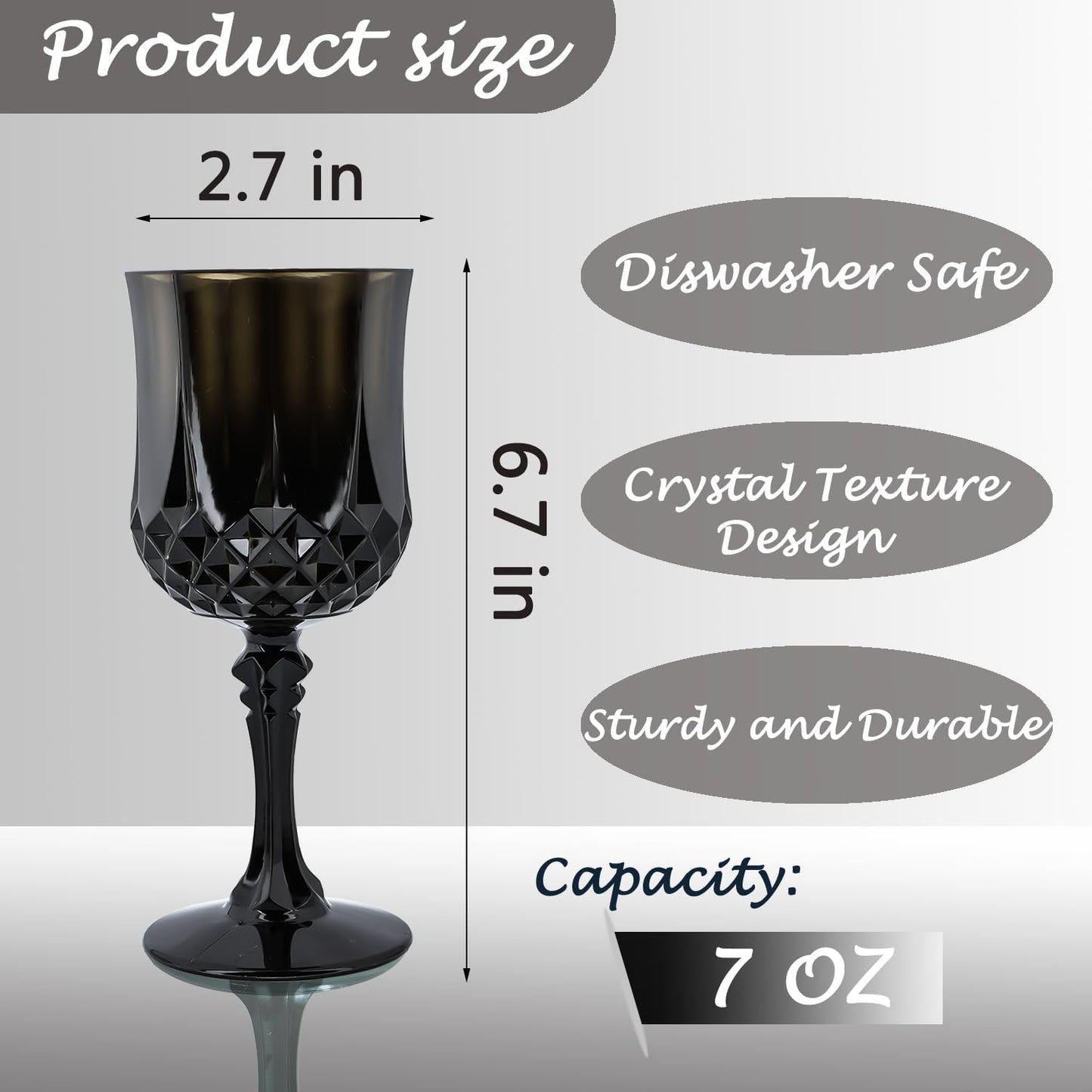 Plastic Wine Glasses，Plastic Goblets Vintage Style Cordial Drinking Glasses for Wedding Reception, Grand Event Party Supplies (48, Black)