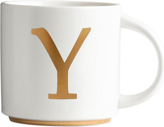 COLLECTIVE HOME - Monogram Ceramic Mugs, 15 oz Golden Initial Coffee Cups, Elegant Alphabet Tea Mugs, Elegant Personalized Mug with Gift Box, Unique Mug with Double Side Capital Letter (Y)