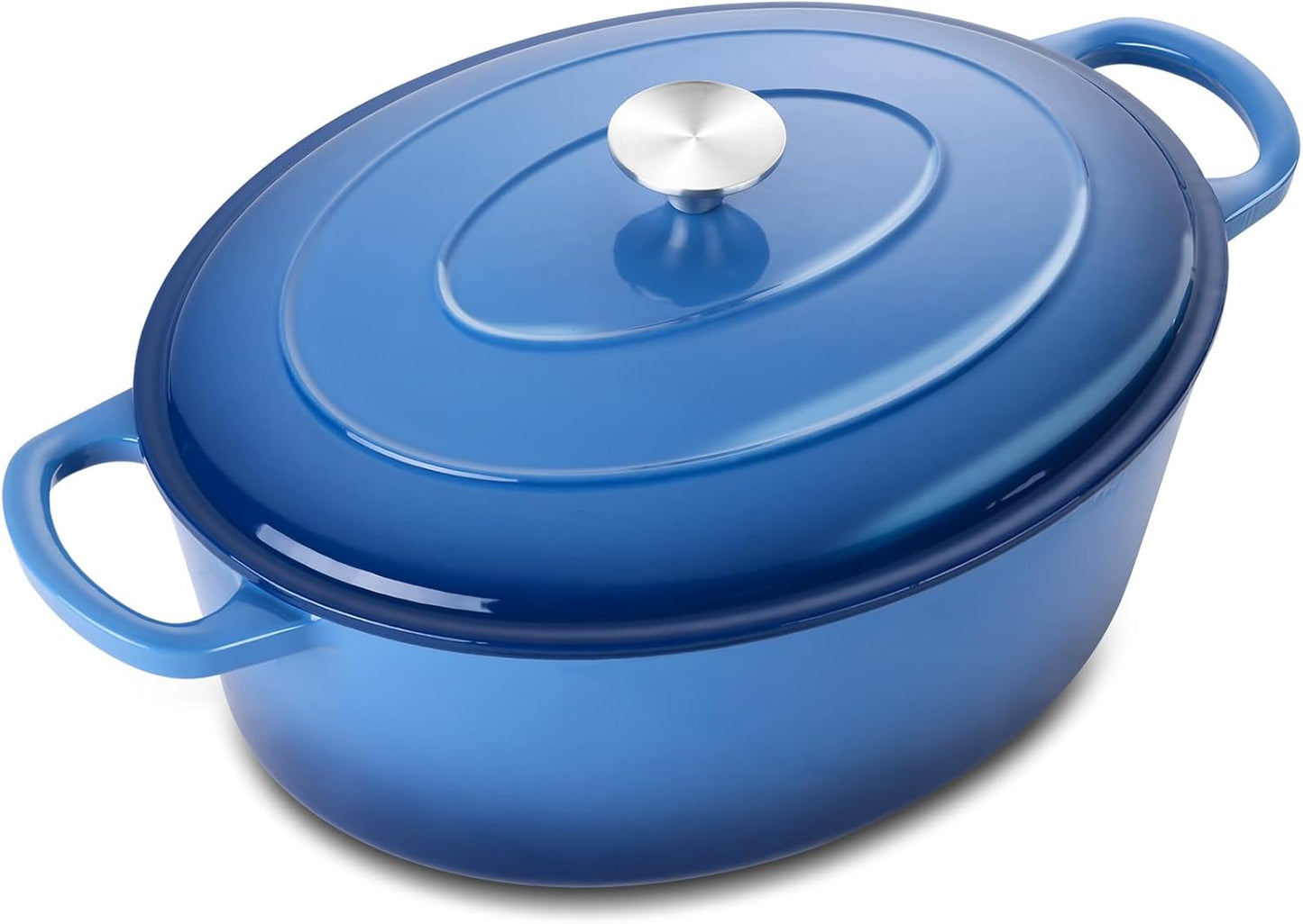 5QT Oval Dutch Oven Pot with Lid, Leonyo 5 Quart Enameled Oval Cast Iron Dutch Oven for Sourdough Bread Breaking, Heavy Duty Cookware for Braising, Stews, Roasting, Blue