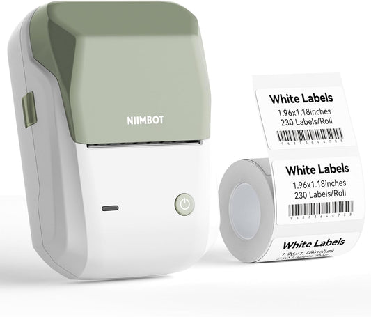 NIIMBOT B1 Label Maker Machine with Tape, 2 Inch Portable Sticker Printer for Home School & Small Business, Compatible with Phones & PC, Green White