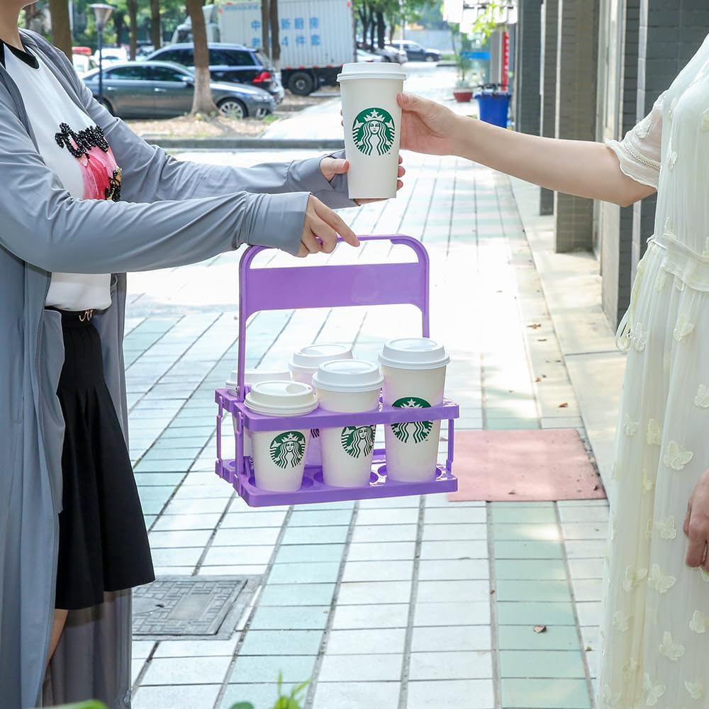 Musbus Reusable Drink Carrier with Handle for Doordash, Grubhub, Portable Cup/Coffee Holder Accessories for Delivery, Foldable Drinks Caddy with Tray, Car Durable Plastic Festive Bottle, Vacation