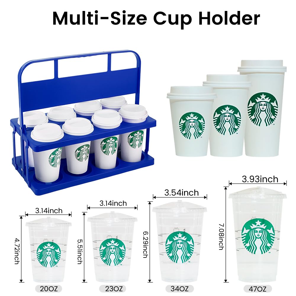Bodaon 8 Cup Drink Carrier with Handle, Plastic Cup Carriers for Drinks, Drink Holder for Car, GrubHub/Eats Doordash Accessories, Portable Foldable Reusable Mobile, Use for Food Delivery Bag, Blue
