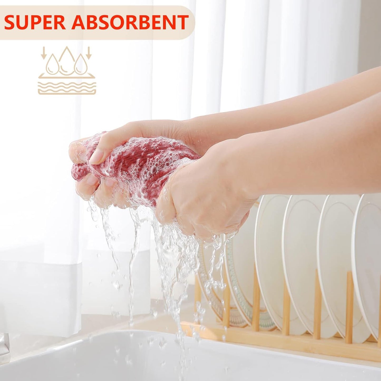 Homaxy 100% Cotton Waffle Weave Kitchen Dish Towels, Ultra Soft Absorbent Quick Drying Cleaning Towel, 13 x 28 Inches, 12-Pack, Brick Red