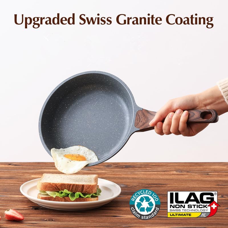 SENSARTE Nonstick Frying Pan Skillet with Lid, Omelet Pan with Cover, Healthy Cooking Chef's Pan, Kitchen Cooking Pan, Free of Intentionally Added PFOA/PFOS (12.5inch + Glass Lid)