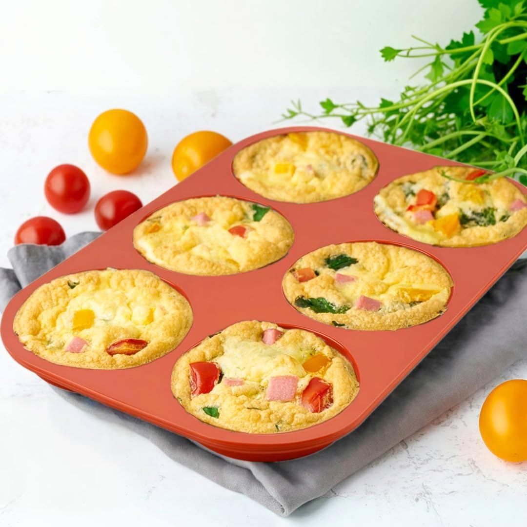 JOERSH Silicone Egg Mold Non-Stick 4 Inch Jumbo Size Muffin Top Pan, Large Round Silicone Molds for Baking Hamburger Bun, Egg Bites, Breakfast Sandwiches, Pancakes