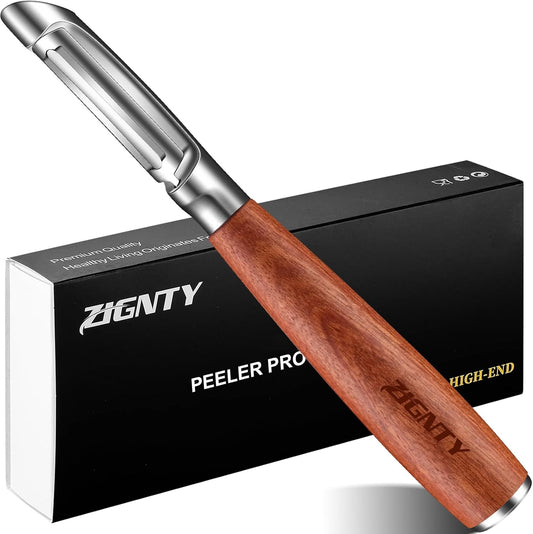 Vegetable Peeler Stainless Steel, Premium Potato Peelers for Kitchen, Ultra Sharp Rotary Blade Fruit & Veggie Peeler, Apple Peeler, I Shaped Peeler Real Wood Non-Slip Handle（5 Years Warranty）