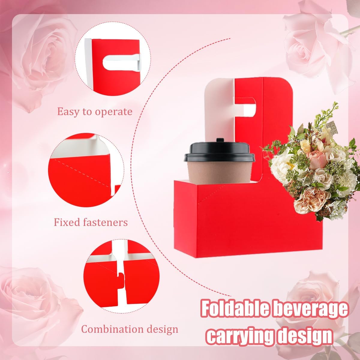 Cup Holder with Handle Disposable Drink Carrier Coffee Beverage Holders Red