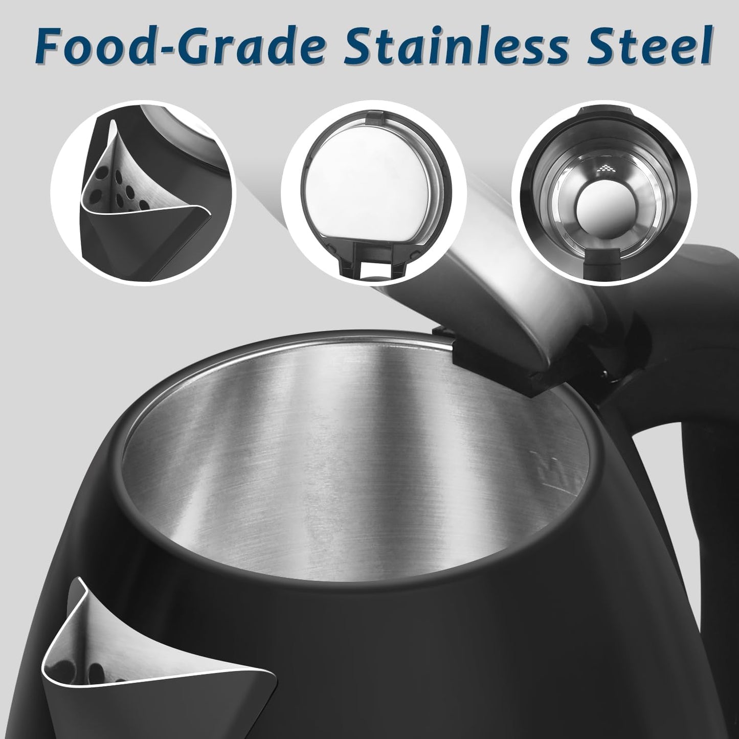 TOPWIT Electric Kettle, 2.0L Hot Water Kettle Electric, BPA-Free Stainless Steel Tea Kettle, Electric Kettles for Boiling Water with Fast Boil, Auto Shut-Off & Boil Dry Protection, Black