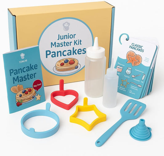 Tovla Jr. Junior Pancake Master Kit for Kids – Real Cooking Set with Reusable Silicone Pancake Molds, Batter & Decorating Bottles, Kid-Safe Spatula & Illustrated Recipe Booklet, Ages 6–12