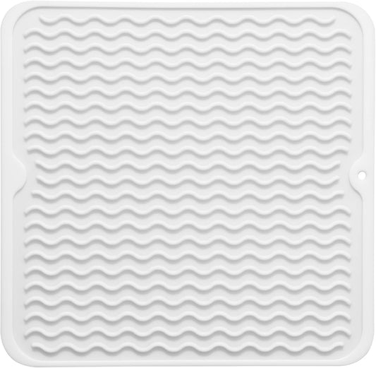 Silicone Dish Drying Mat for Multiple Usage,Easy clean,Eco-friendly,Heat-resistant Silicone Mat for Kitchen Counter or Sink,Refrigerator or Drawer liner White M 12 inches x 12 inches