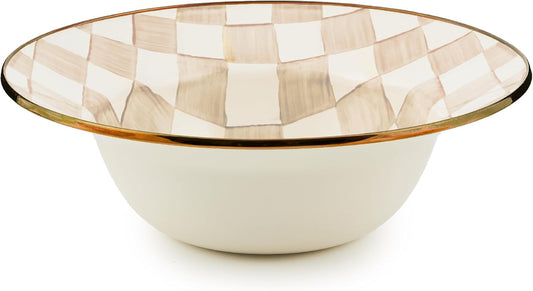 MACKENZIE-CHILDS Enamel Serving Bowl, Enamel Serveware Bowl, 12 Inches, Brown-and-White Mocha Check